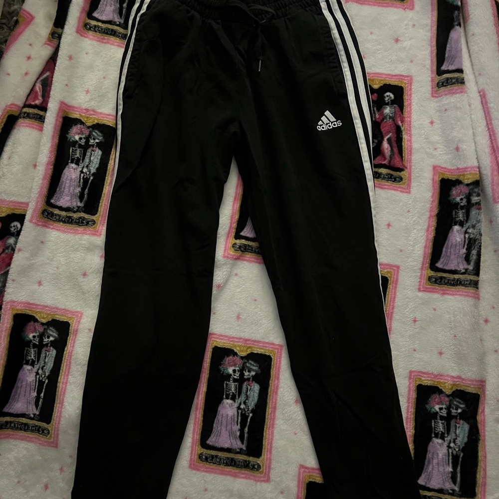 Adidas Kids Black Joggers with White Stripes
